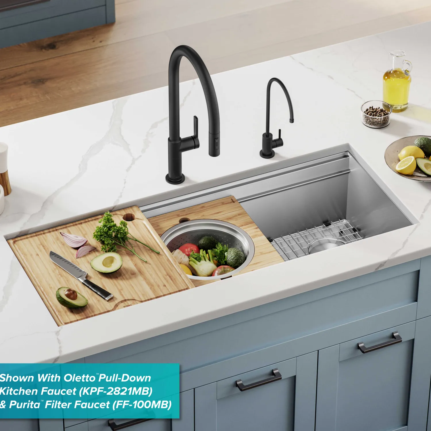 Outlet Kore 2-Tier Workstation 45" Undermount 16 Gauge Single Bowl Stainless Steel Kitchen Sink with Accessories Undermount Sinks|Single Bowl Sinks