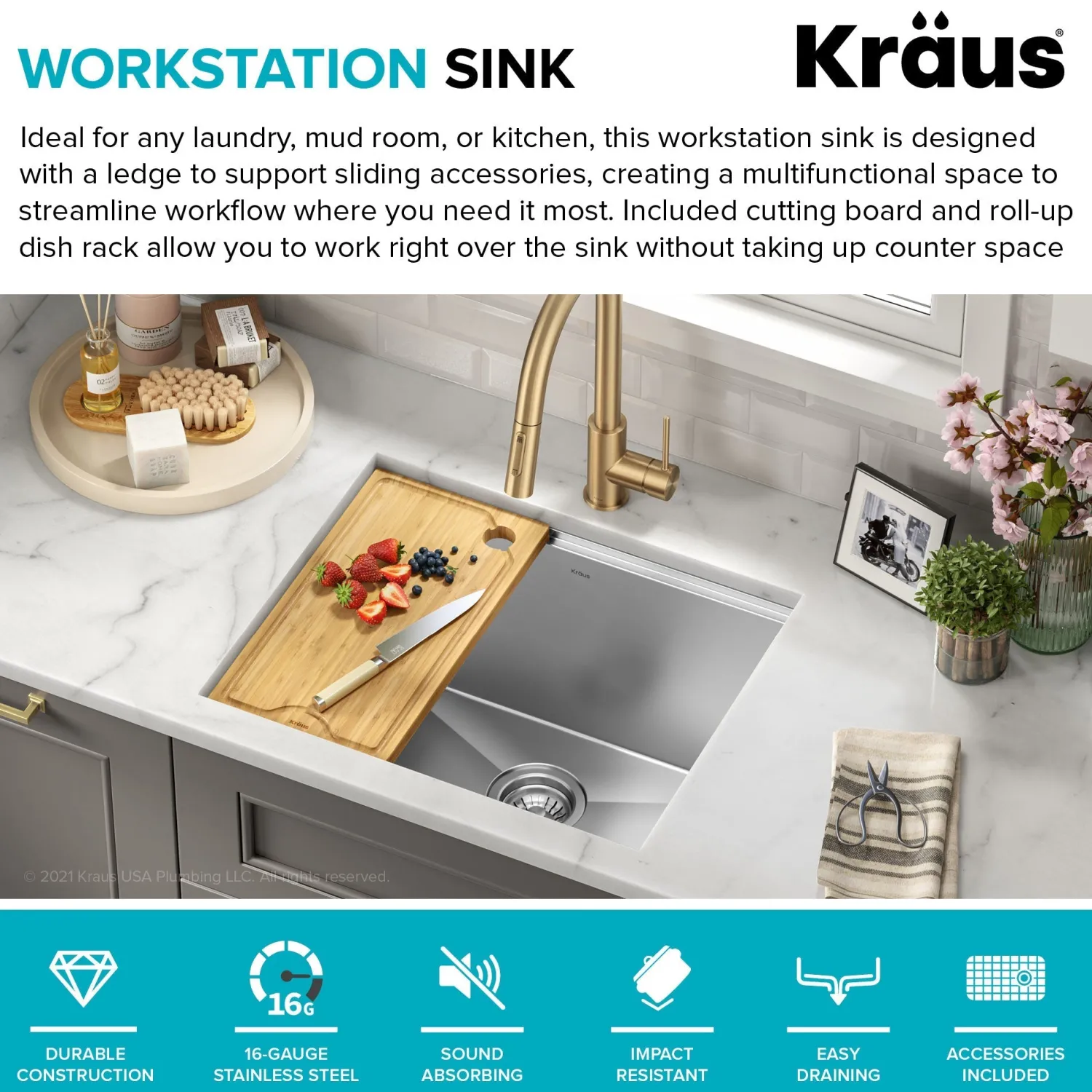 Discount Kore 23" Undermount Workstation 16 Gauge Laundry Utility Sink with Accessories Laundry & Utility Sinks|Undermount Sinks