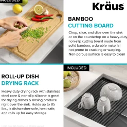 Discount Kore 28" Undermount Workstation 16 Gauge Stainless Steel Single Bowl Kitchen Sink with Accessories Stainless Steel Sinks|Single Bowl Sinks