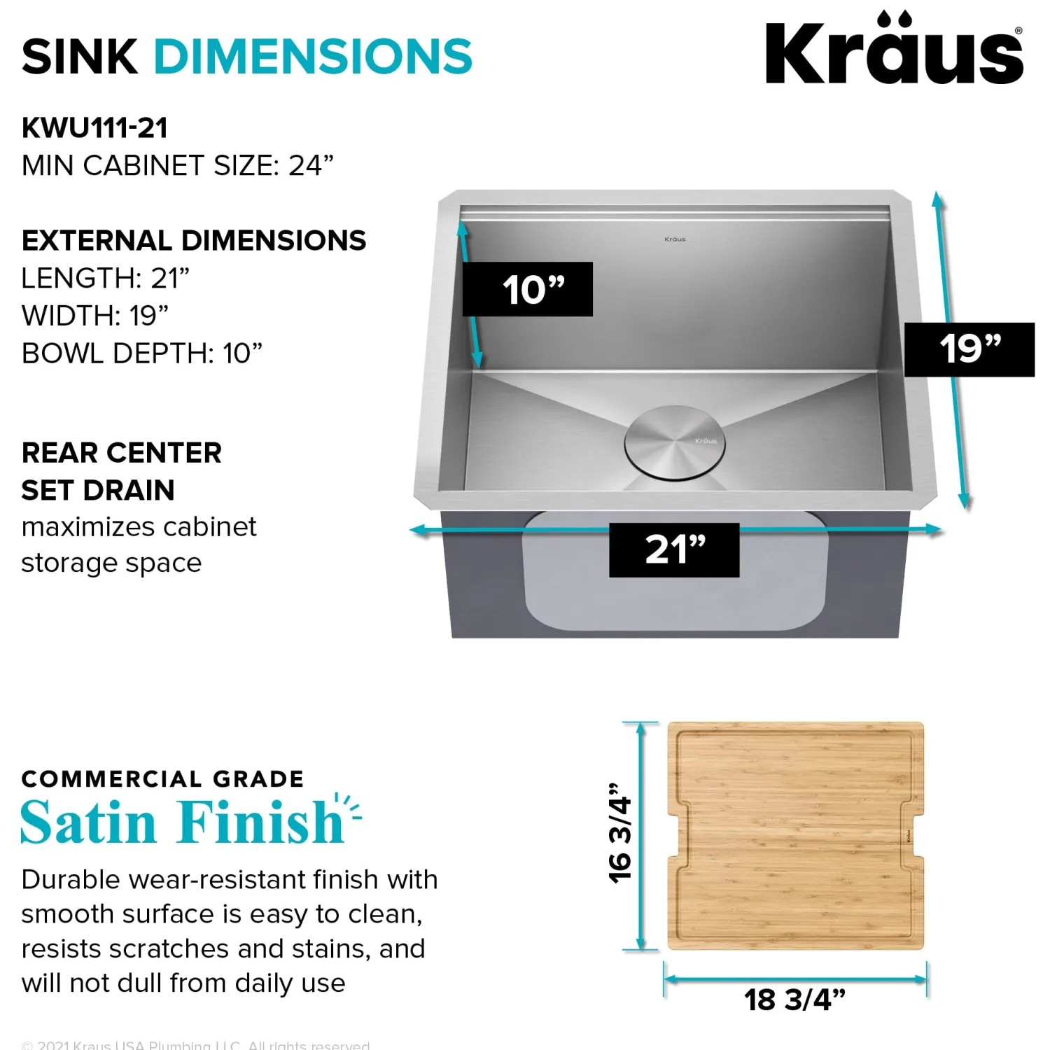 Kore 21" Undermount Workstation 16 Gauge Stainless Steel Single Bowl Kitchen Sink with Accessories Bar / Prep Sinks|Workstation Sinks