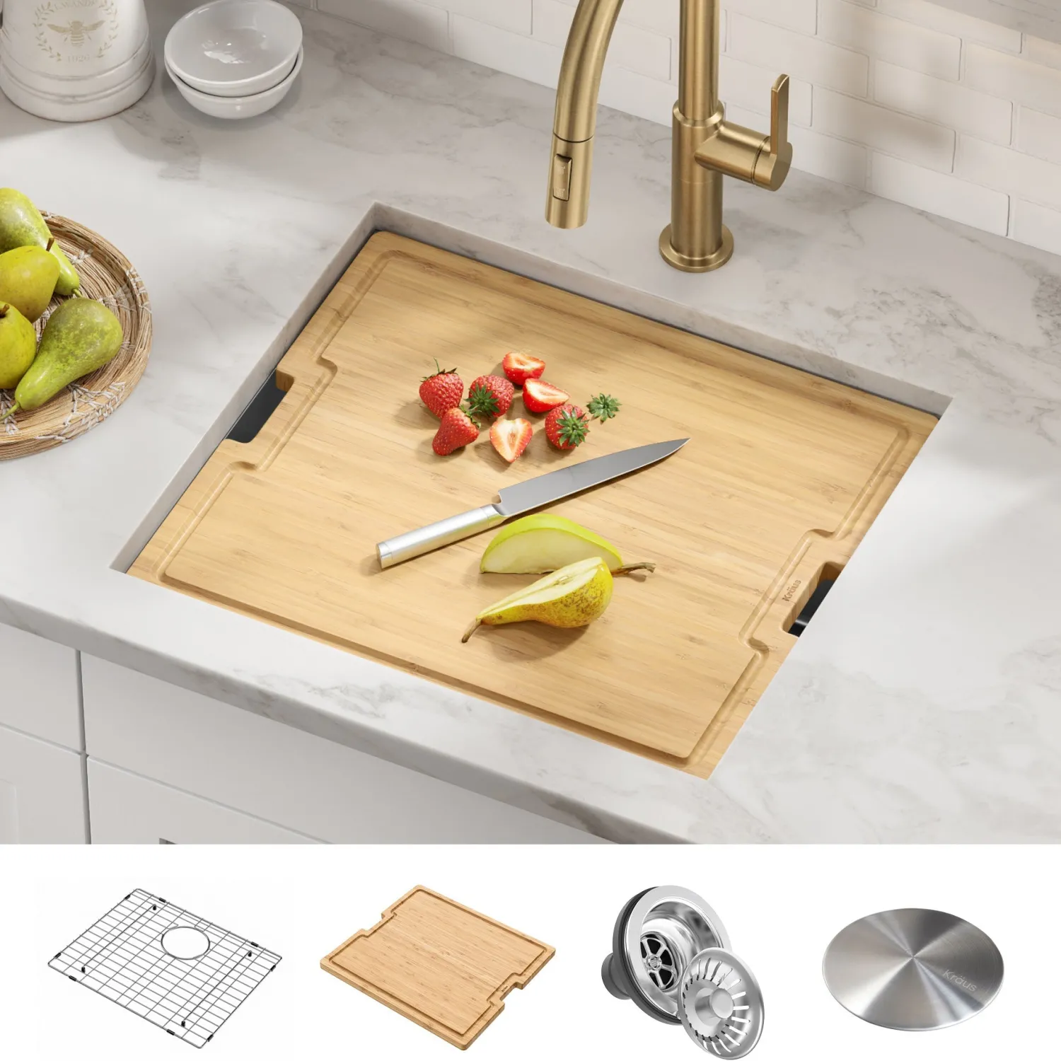 Kore 21" Undermount Workstation 16 Gauge Stainless Steel Single Bowl Kitchen Sink with Accessories Bar / Prep Sinks|Workstation Sinks