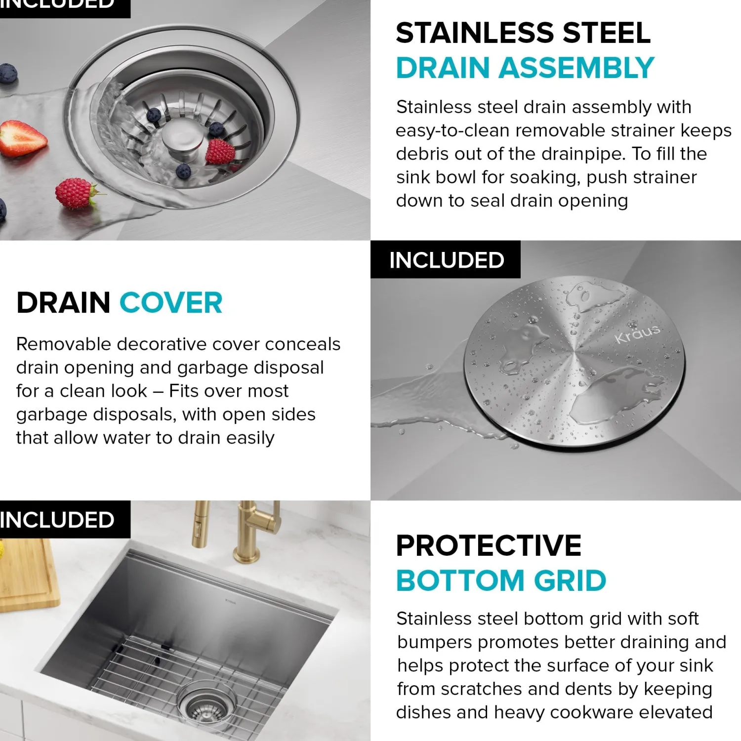 Kore 21" Undermount Workstation 16 Gauge Stainless Steel Single Bowl Kitchen Sink with Accessories Bar / Prep Sinks|Workstation Sinks