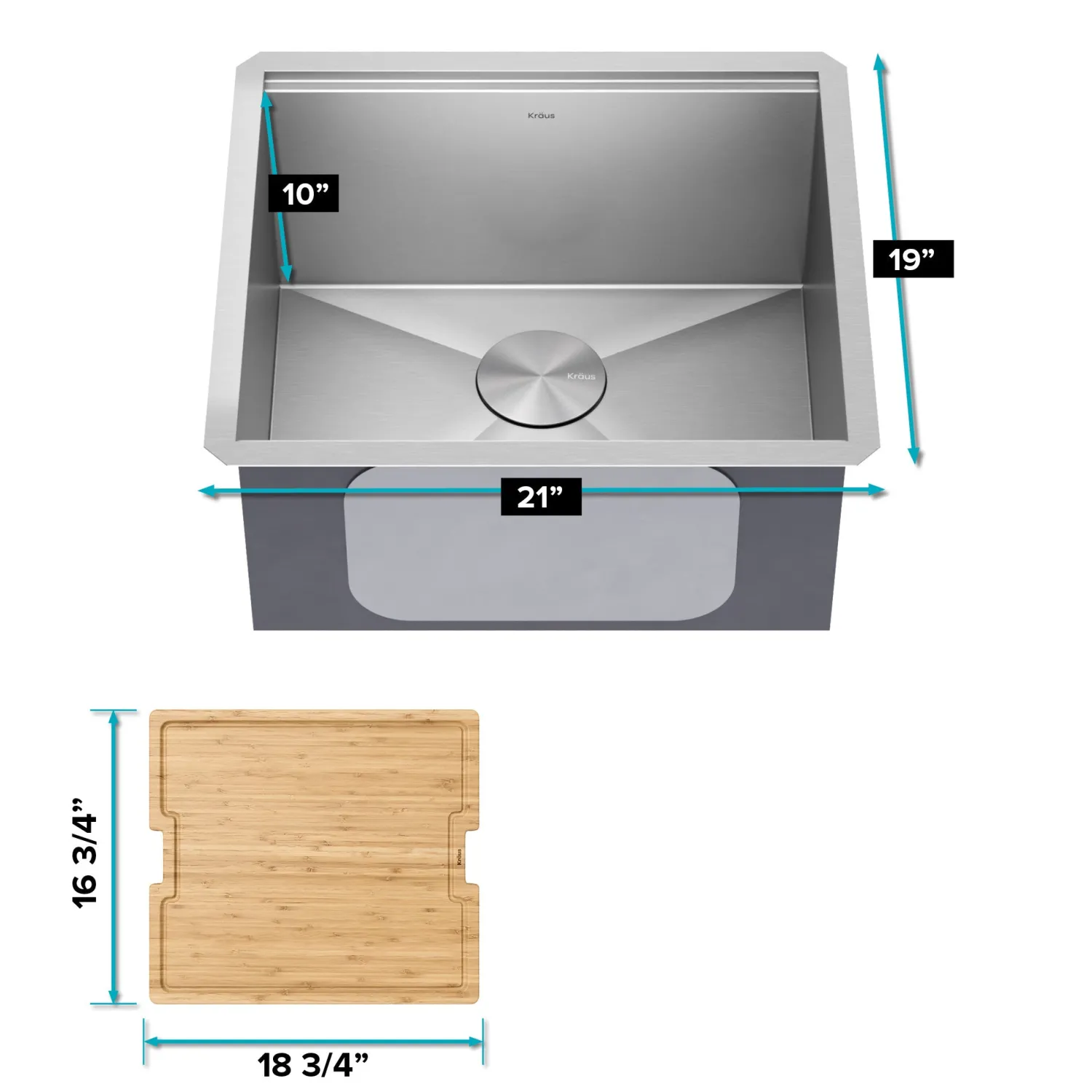 Kore 21" Undermount Workstation 16 Gauge Stainless Steel Single Bowl Kitchen Sink with Accessories Bar / Prep Sinks|Workstation Sinks
