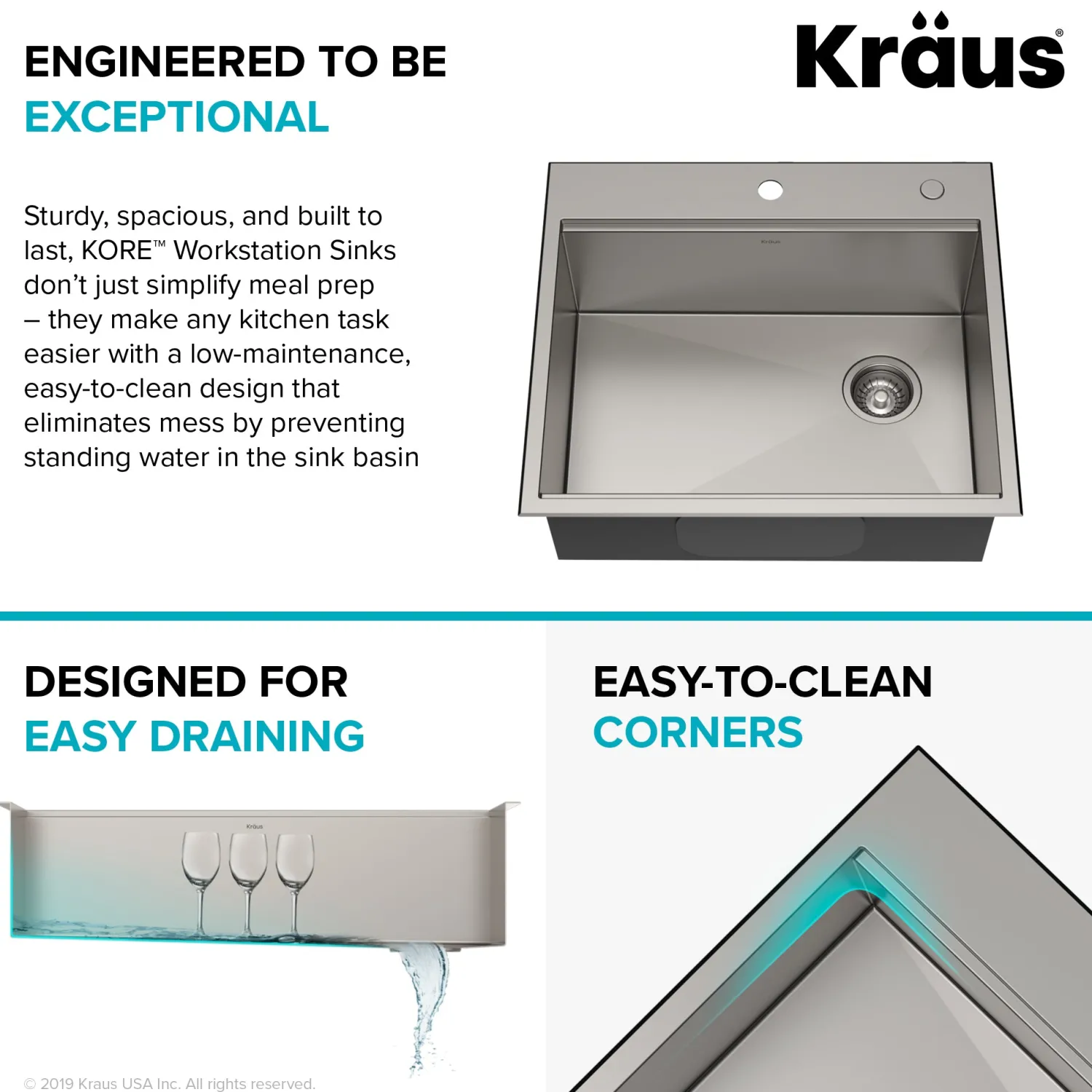 Clearance Kore Workstation 25" Drop-In or Undermount 16 Gauge Kitchen Sink with Accessories Drop-In / Top Mount Sinks|Stainless Steel Sinks