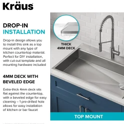 Online Kore Workstation 33" Drop-In 16 Gauge 5.5" Deep Single Bowl ADA Kitchen Sink Drop-In / Top Mount Sinks|Single Bowl Sinks