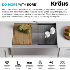 New Kore Workstation 30" Farmhouse Flat Apron Front 16 Gauge Single Bowl Stainless Steel Kitchen Sink Stainless Steel Sinks|Single Bowl Sinks