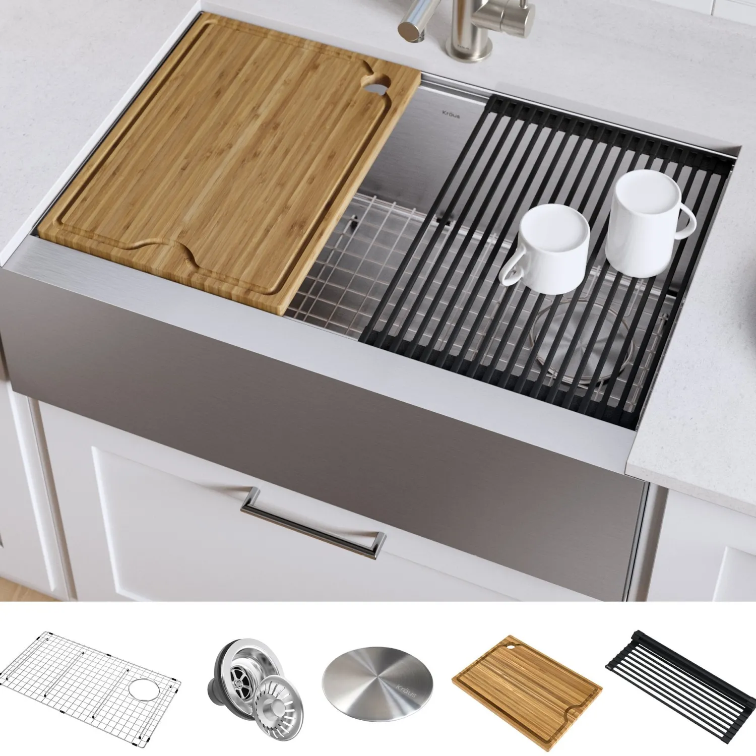 New Kore Workstation 30" Farmhouse Flat Apron Front 16 Gauge Single Bowl Stainless Steel Kitchen Sink Stainless Steel Sinks|Single Bowl Sinks