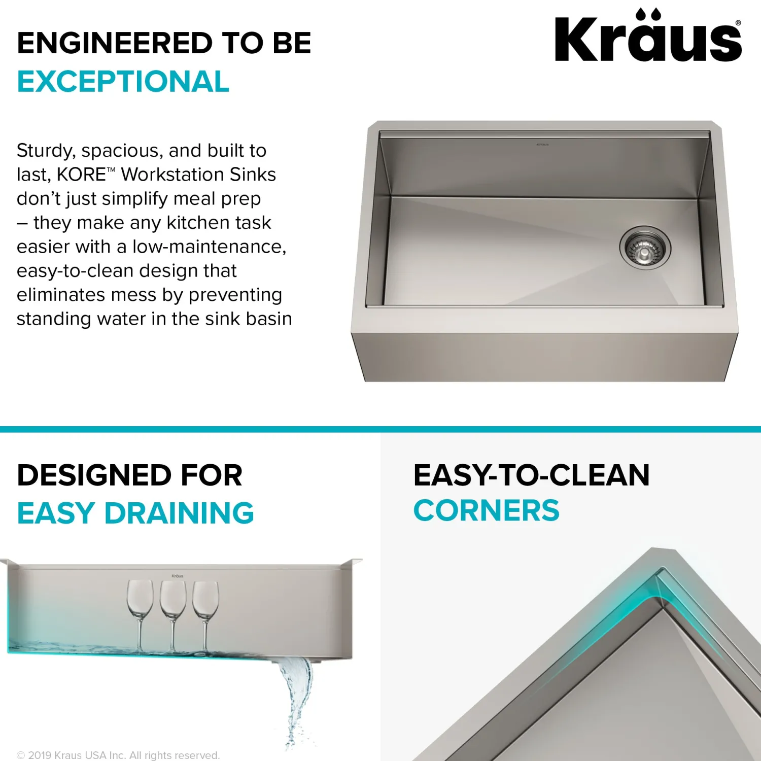 New Kore Workstation 30" Farmhouse Flat Apron Front 16 Gauge Single Bowl Stainless Steel Kitchen Sink Stainless Steel Sinks|Single Bowl Sinks