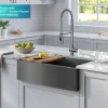 Kore Workstation 33" Farmhouse Apron Front 16 Gauge Single Bowl Kitchen Sink in PVD Gunmetal Gunmetal, Brass, & Gold|Single Bowl Sinks