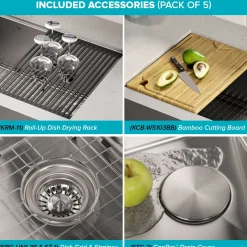 Sale Kore Workstation 36" Farmhouse Flat Apron Front 16 Gauge Single Bowl Stainless Steel Kitchen Sink with Accessories Stainless Steel Sinks|Single Bowl Sinks