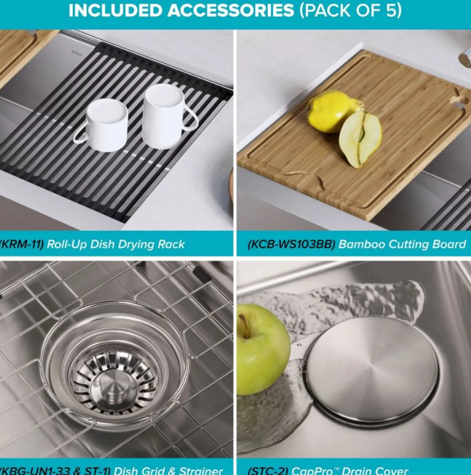 Kore Workstation 33" Farmhouse Flat Apron Front 16 Gauge Single Bowl Stainless Steel Kitchen Sink with Accessories Stainless Steel Sinks|Single Bowl Sinks