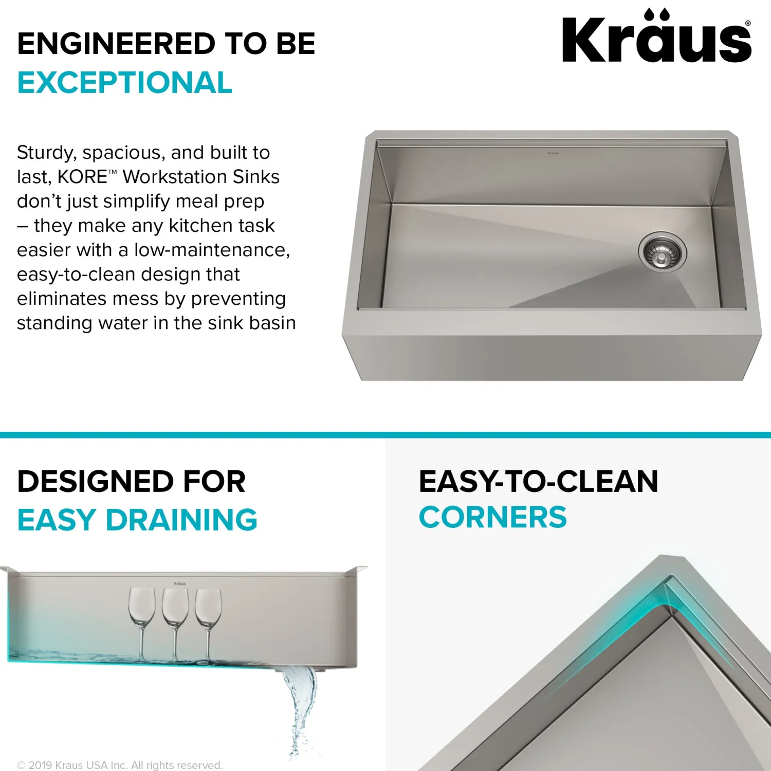 Kore Workstation 33" Farmhouse Flat Apron Front 16 Gauge Single Bowl Stainless Steel Kitchen Sink with Accessories Stainless Steel Sinks|Single Bowl Sinks