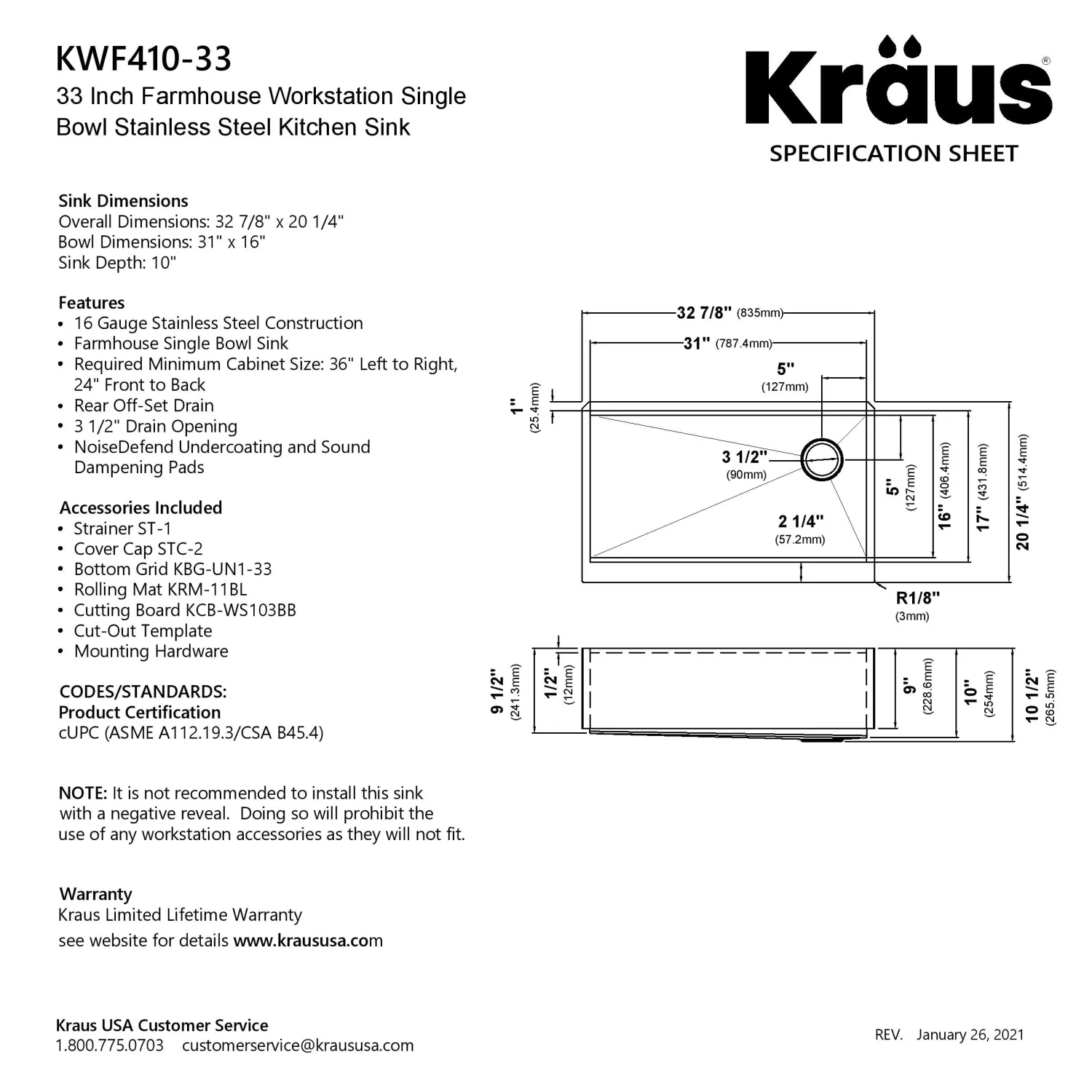 Kore Workstation 33" Farmhouse Flat Apron Front 16 Gauge Single Bowl Stainless Steel Kitchen Sink with Accessories Stainless Steel Sinks|Single Bowl Sinks