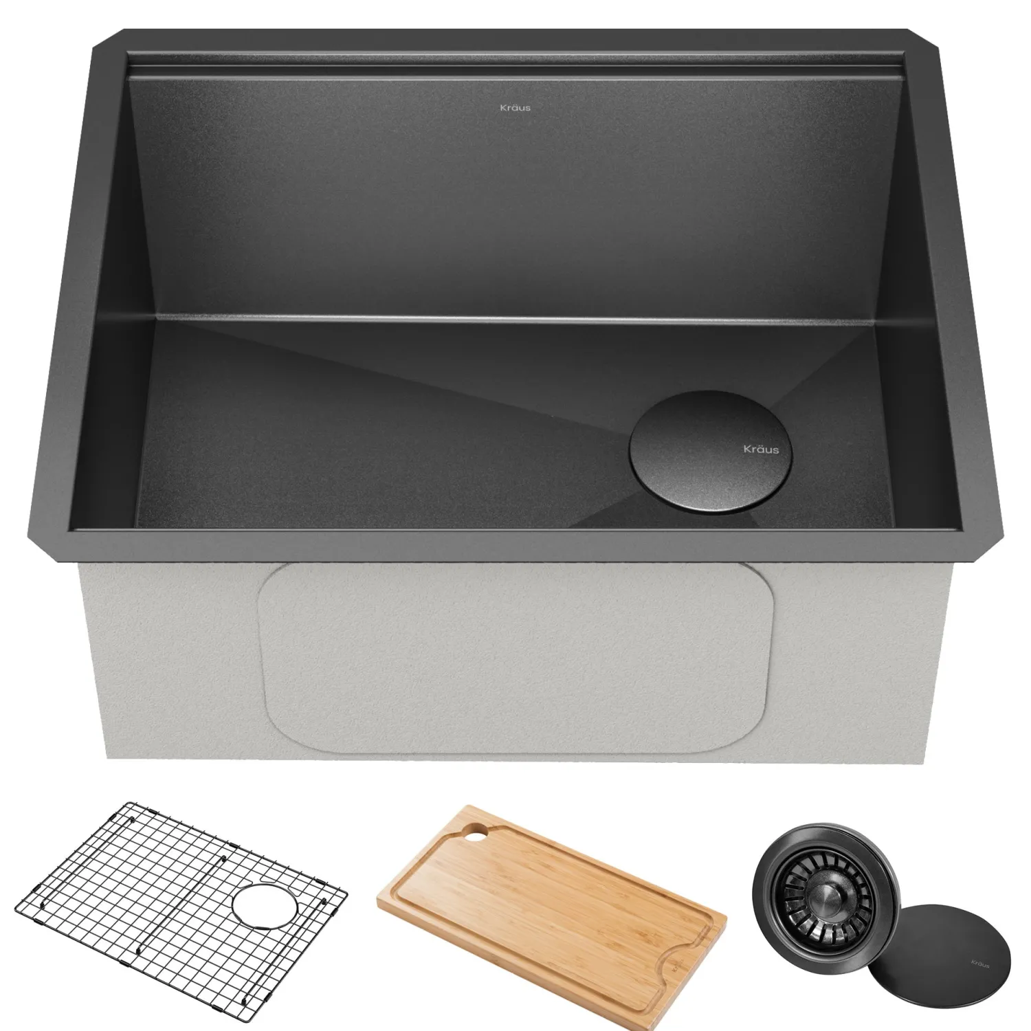 Discount Kore Workstation 23" Undermount Kitchen Sink in 16 Gauge PVD Gunmetal Undermount Sinks|Single Bowl Sinks