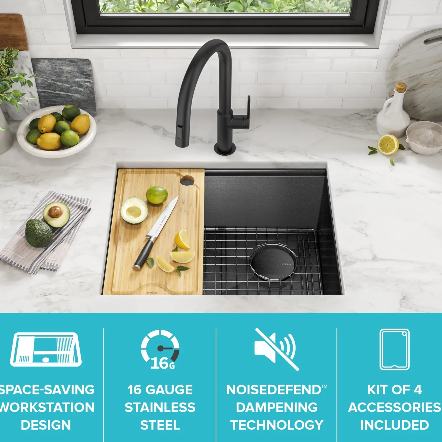 Discount Kore Workstation 23" Undermount Kitchen Sink in 16 Gauge PVD Gunmetal Undermount Sinks|Single Bowl Sinks