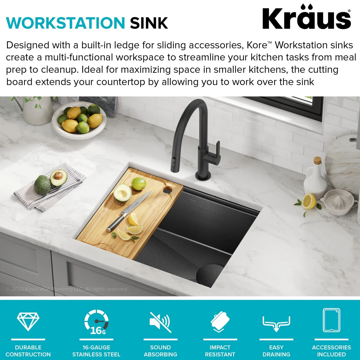 Discount Kore Workstation 23" Undermount Kitchen Sink in 16 Gauge PVD Gunmetal Undermount Sinks|Single Bowl Sinks