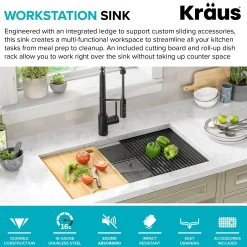 Clearance Kore Workstation 32" Undermount 16 Gauge 5.5" Deep Single Bowl ADA Kitchen Sink Undermount Sinks|Single Bowl Sinks