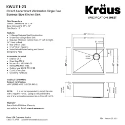 Outlet Kore Workstation 23" Undermount 16 Gauge Single Bowl Stainless Steel Kitchen Sink with Accessories Workstation Sinks|Stainless Steel Sinks