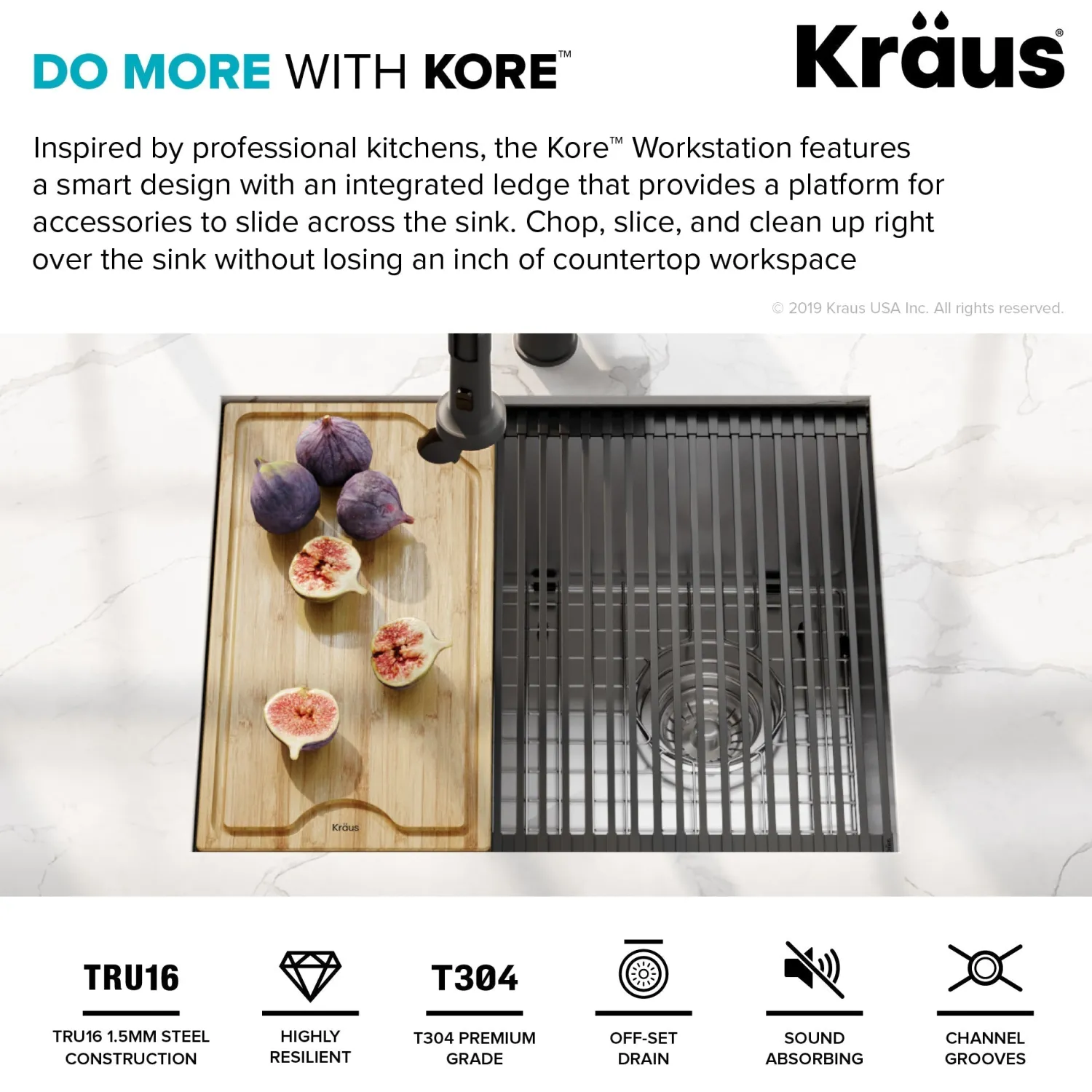 Outlet Kore Workstation 23" Undermount 16 Gauge Single Bowl Stainless Steel Kitchen Sink with Accessories Workstation Sinks|Stainless Steel Sinks