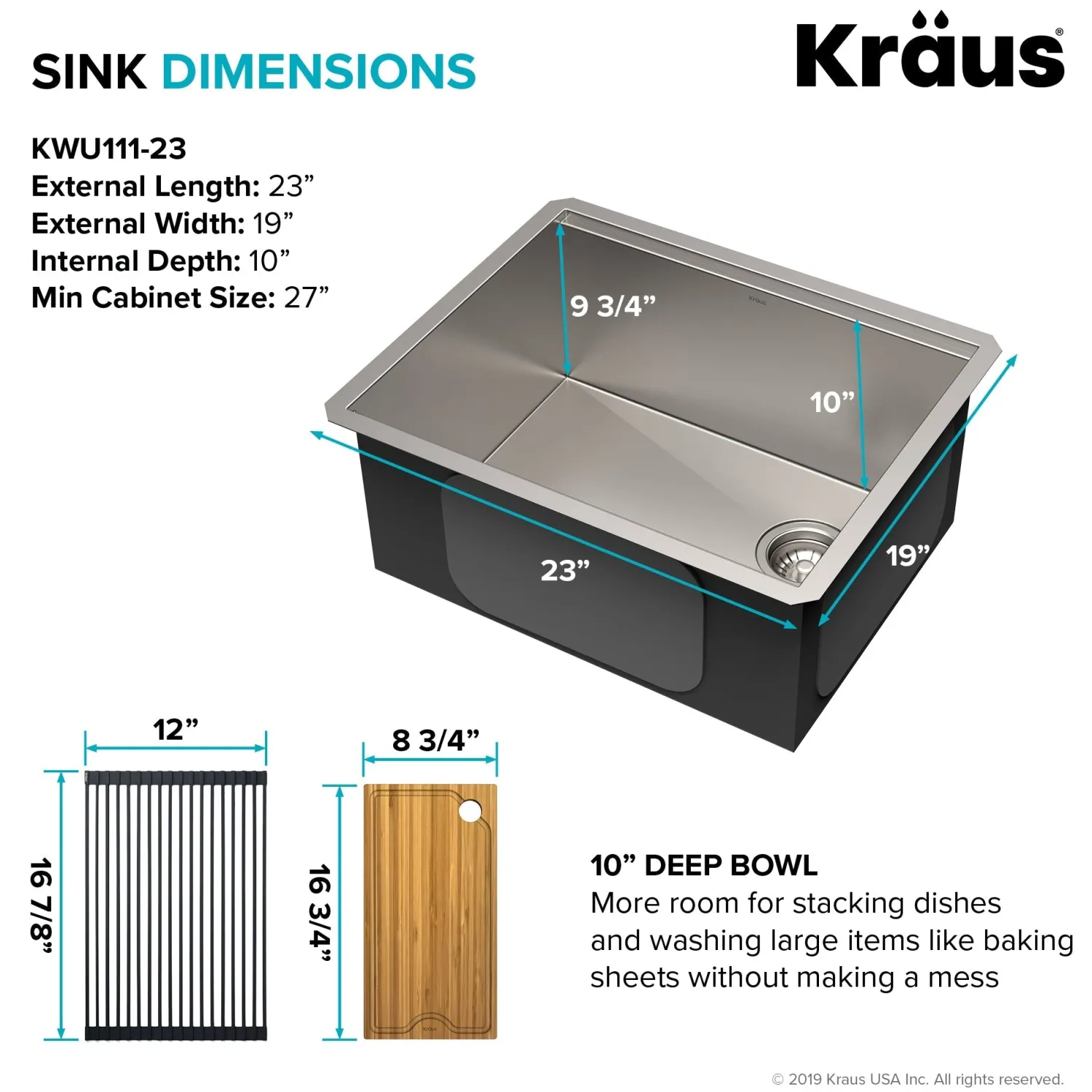 Outlet Kore Workstation 23" Undermount 16 Gauge Single Bowl Stainless Steel Kitchen Sink with Accessories Workstation Sinks|Stainless Steel Sinks