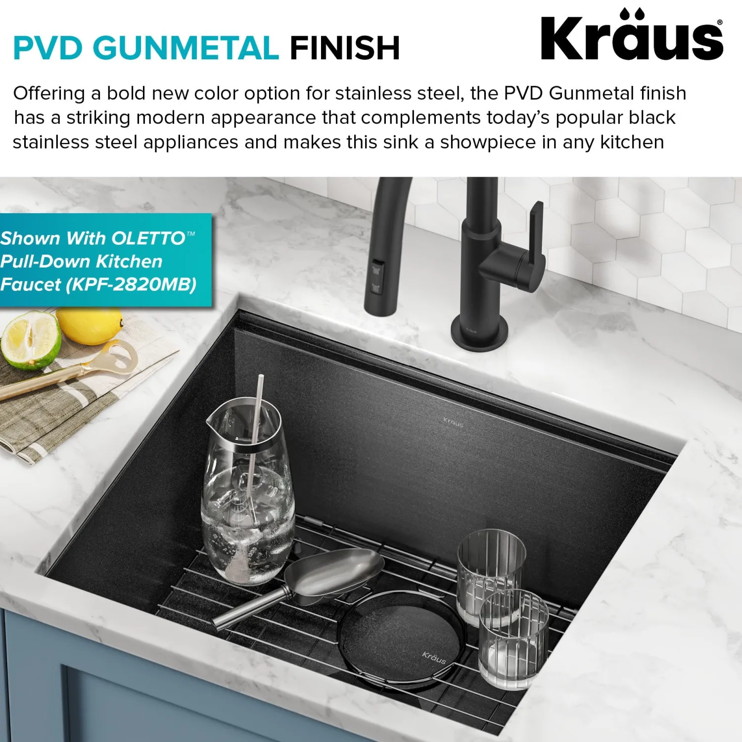 Hot Kore Workstation 21" Undermount 16 Gauge Bar or Kitchen Sink in PVD Gunmetal Gunmetal, Brass, & Gold|Bar / Prep Sinks
