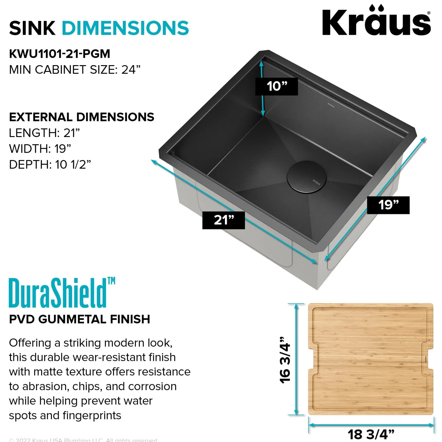 Hot Kore Workstation 21" Undermount 16 Gauge Bar or Kitchen Sink in PVD Gunmetal Gunmetal, Brass, & Gold|Bar / Prep Sinks