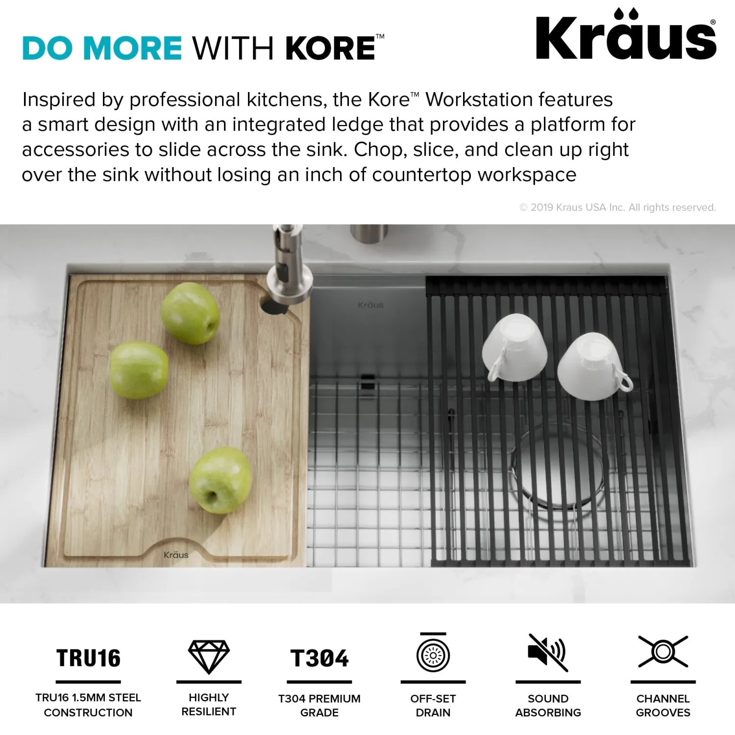Best Kore Workstation 32" Undermount 16 Gauge Single Bowl Stainless Steel Kitchen Sink with Accessories Workstation Sinks|Stainless Steel Sinks