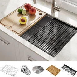 Clearance Kore Workstation 27" Undermount 16 Gauge Single Bowl Stainless Steel Kitchen Sink with Accessories Workstation Sinks|Stainless Steel Sinks