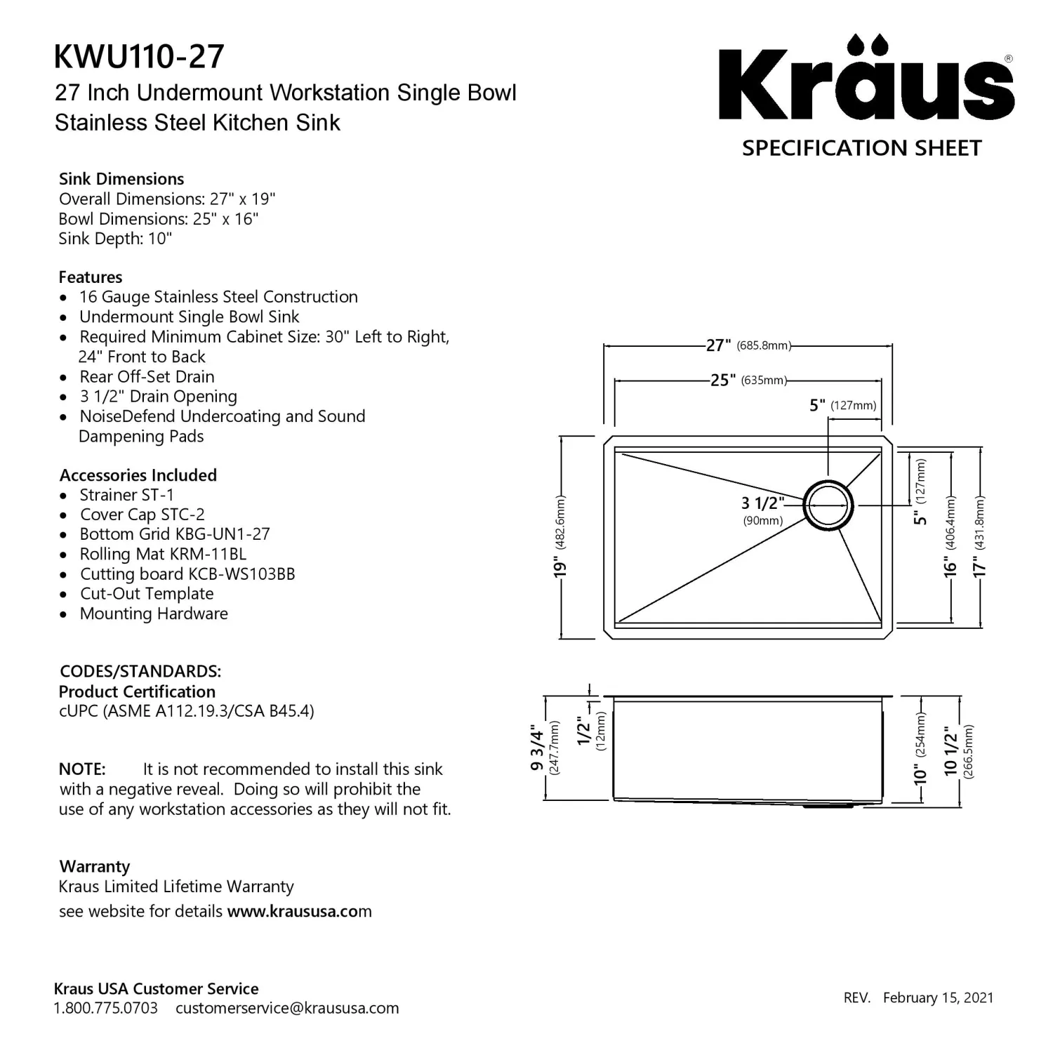 Clearance Kore Workstation 27" Undermount 16 Gauge Single Bowl Stainless Steel Kitchen Sink with Accessories Workstation Sinks|Stainless Steel Sinks