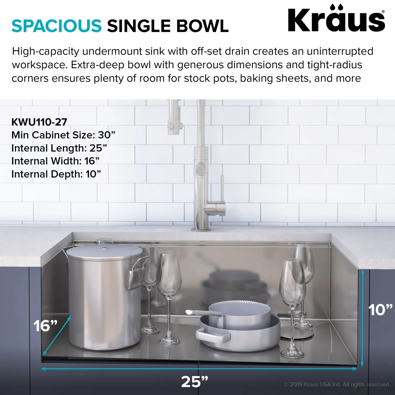 Clearance Kore Workstation 27" Undermount 16 Gauge Single Bowl Stainless Steel Kitchen Sink with Accessories Workstation Sinks|Stainless Steel Sinks