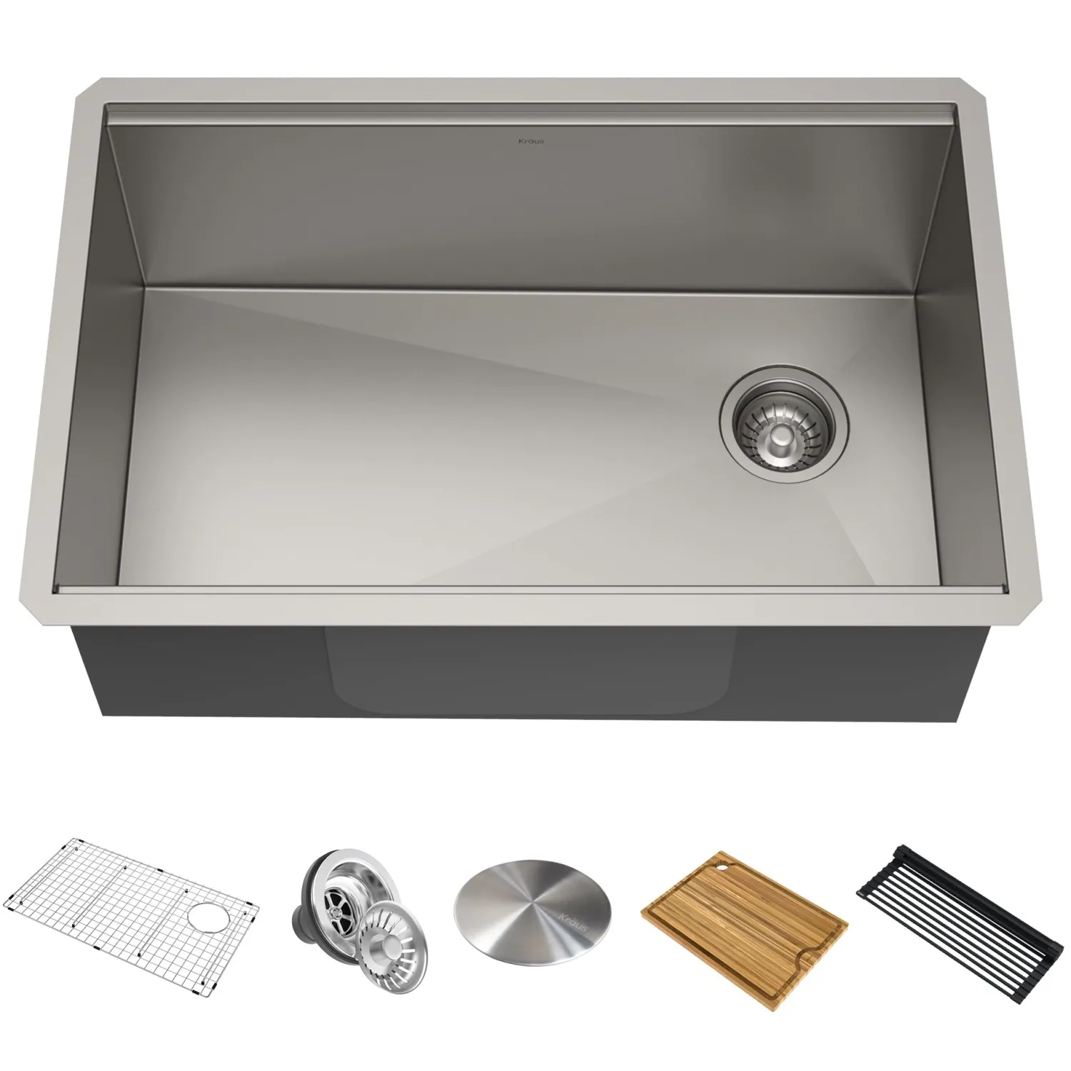 Clearance Kore Workstation 27" Undermount 16 Gauge Single Bowl Stainless Steel Kitchen Sink with Accessories Workstation Sinks|Stainless Steel Sinks