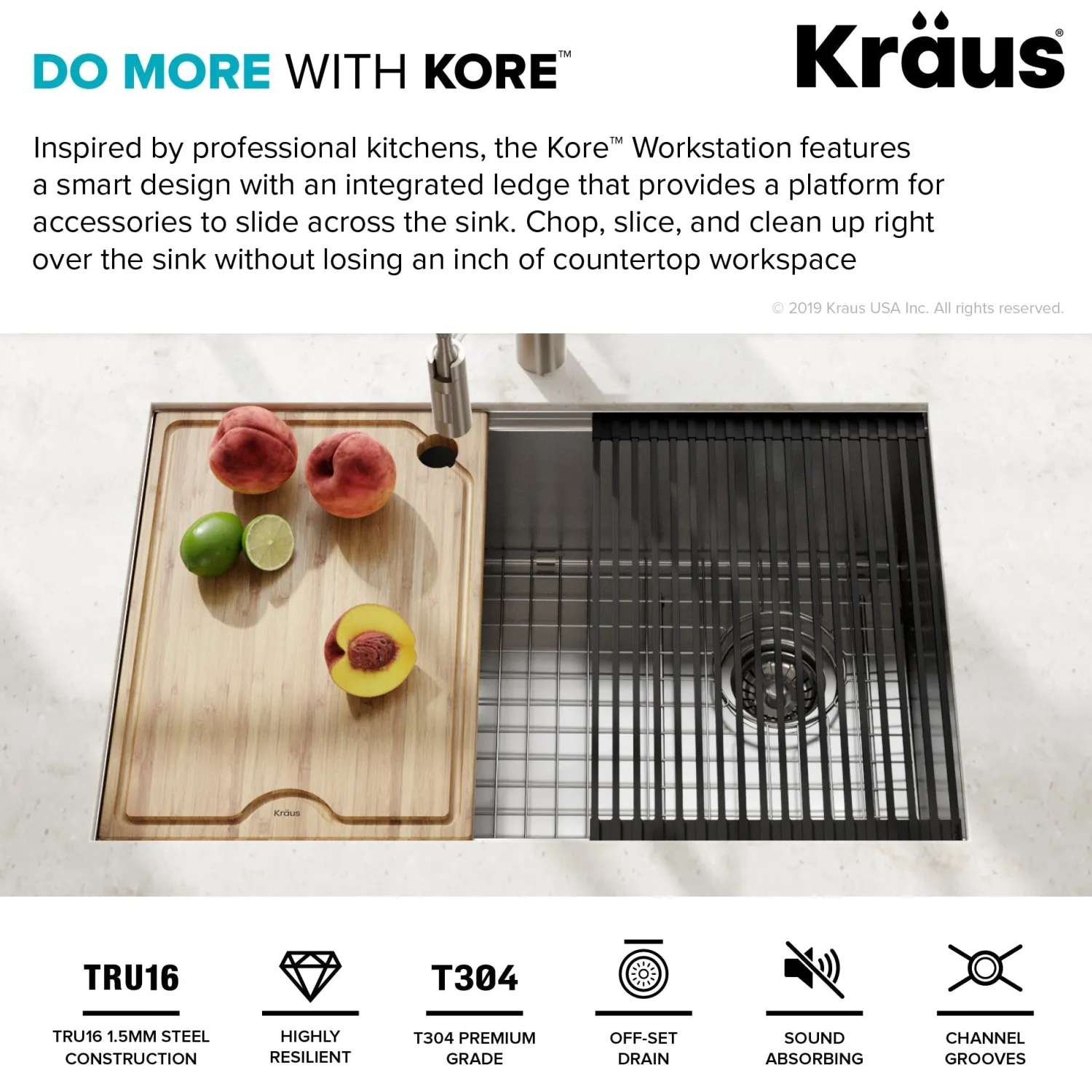 Clearance Kore Workstation 27" Undermount 16 Gauge Single Bowl Stainless Steel Kitchen Sink with Accessories Workstation Sinks|Stainless Steel Sinks