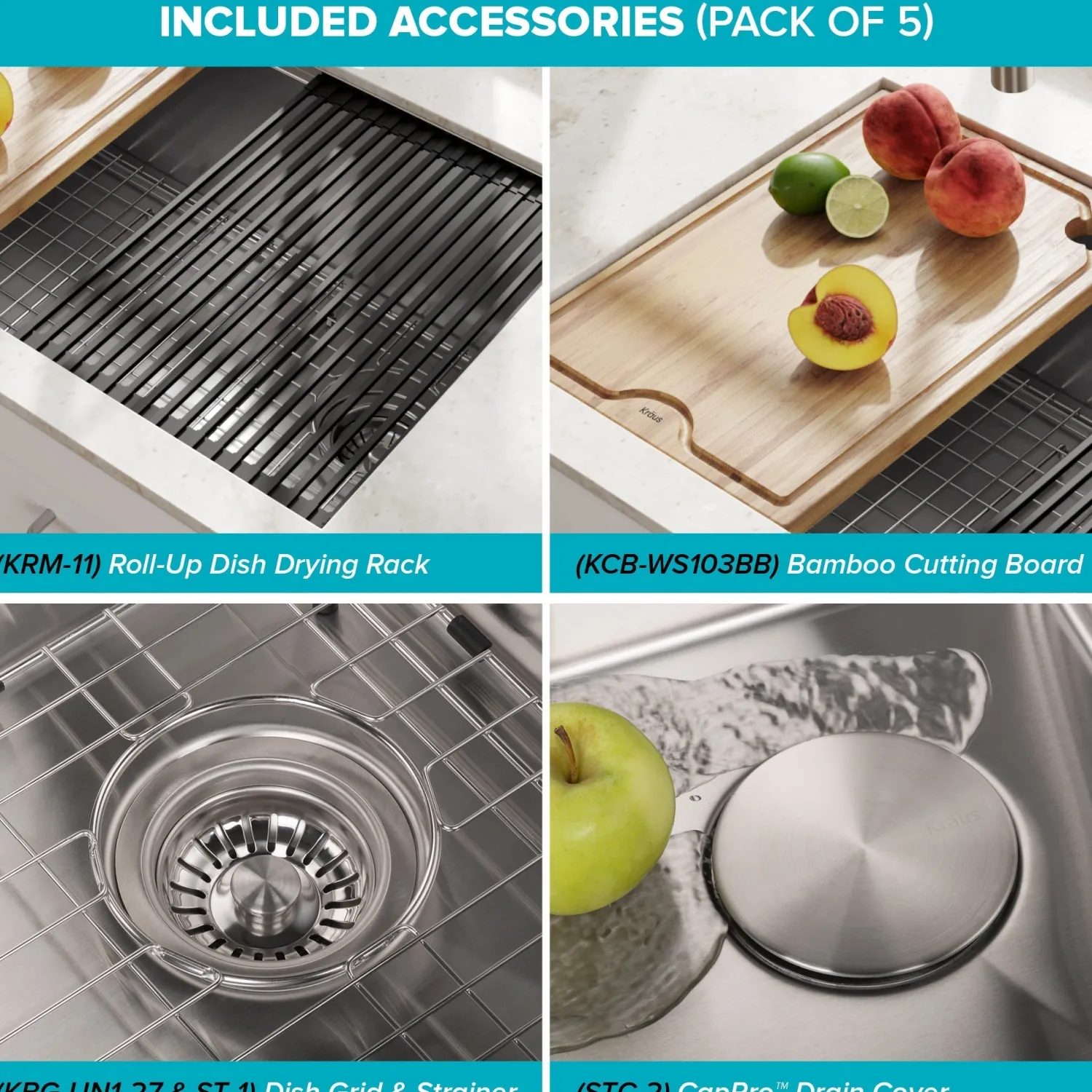 Clearance Kore Workstation 27" Undermount 16 Gauge Single Bowl Stainless Steel Kitchen Sink with Accessories Workstation Sinks|Stainless Steel Sinks