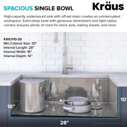 New Kore Workstation 30" Undermount 16 Gauge Single Bowl Stainless Steel Kitchen Sink with Accessories Workstation Sinks|Stainless Steel Sinks