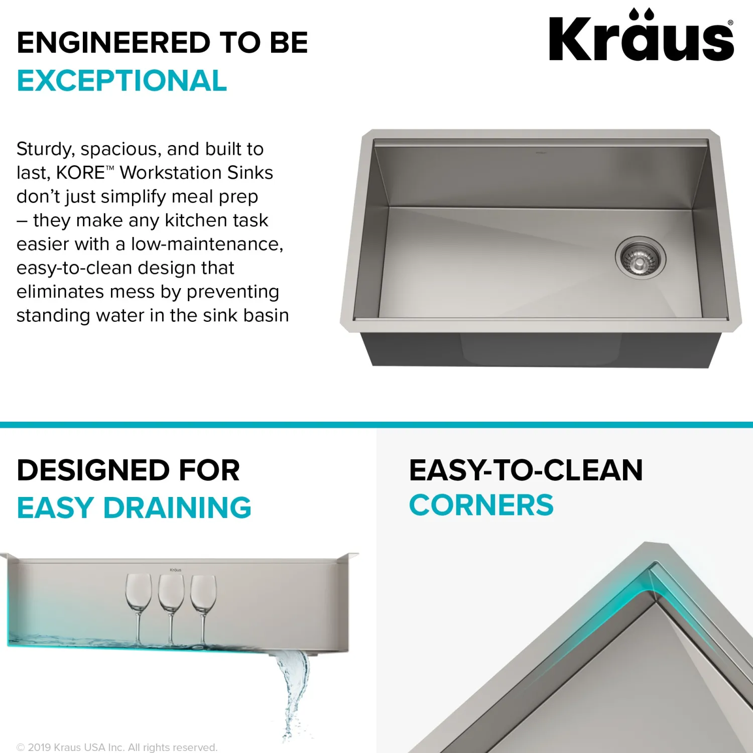 New Kore Workstation 30" Undermount 16 Gauge Single Bowl Stainless Steel Kitchen Sink with Accessories Workstation Sinks|Stainless Steel Sinks