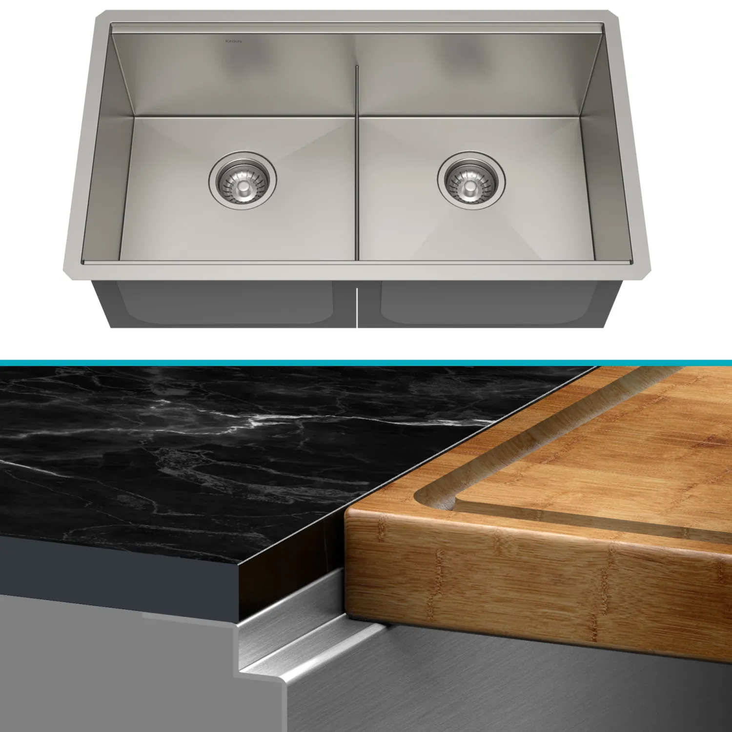 Discount Kore Workstation 33" Undermount 16 Gauge Double Bowl Stainless Steel Kitchen Sink with Accessories Workstation Sinks|Double Bowl Sinks