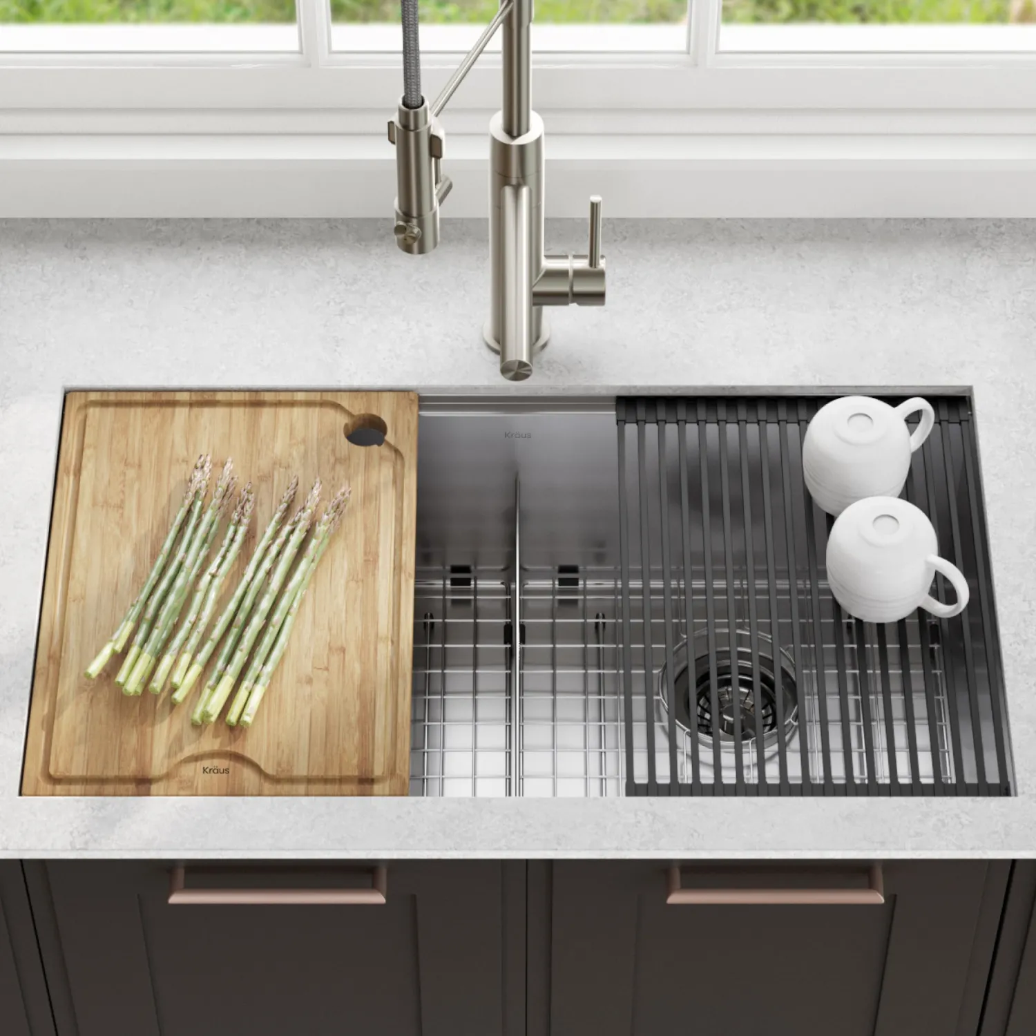 Discount Kore Workstation 33" Undermount 16 Gauge Double Bowl Stainless Steel Kitchen Sink with Accessories Workstation Sinks|Double Bowl Sinks