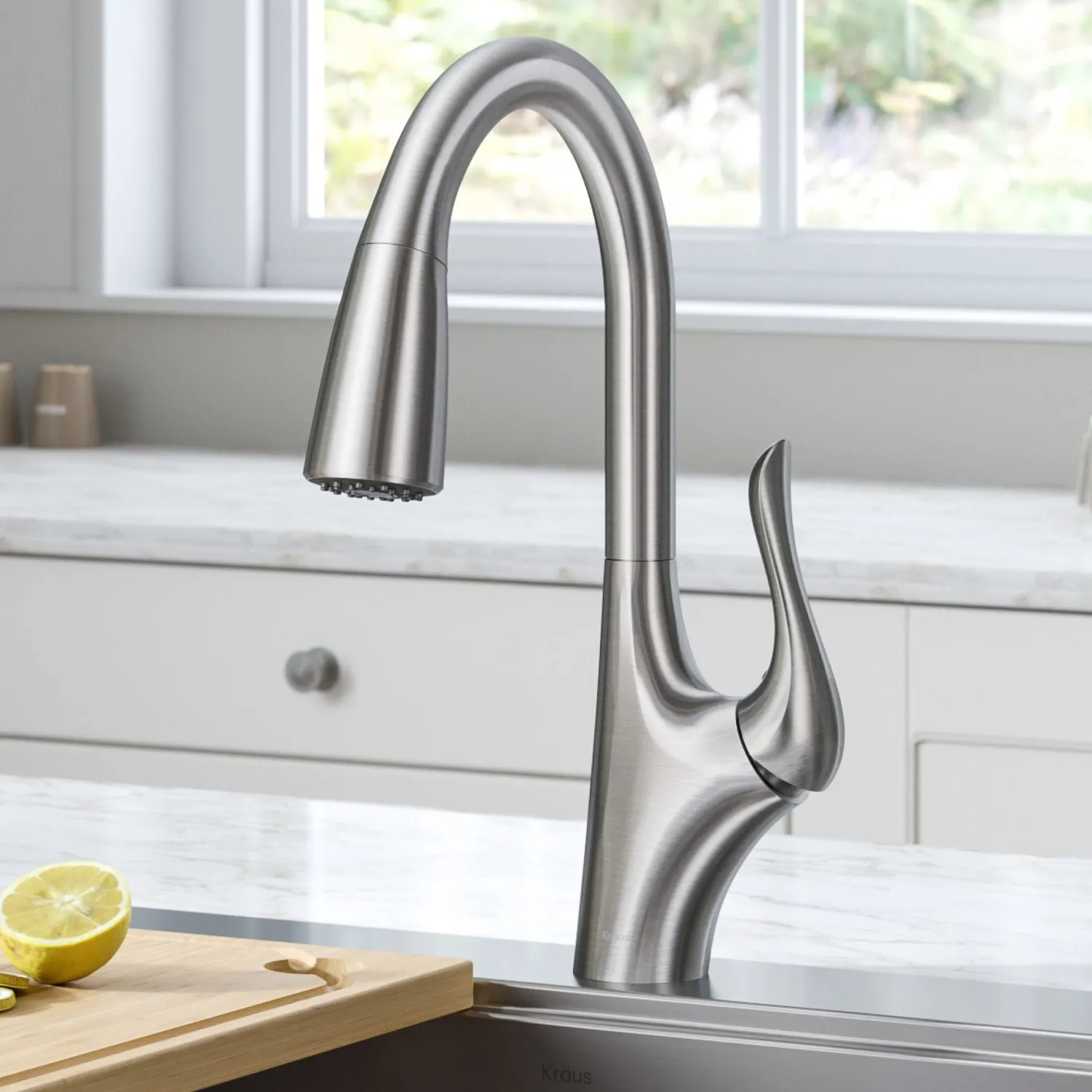 Discount Merlin Single Handle Pull-Down Kitchen Faucet in Spot Free Stainless Steel Single Hole