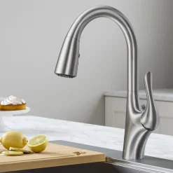 Discount Merlin Single Handle Pull-Down Kitchen Faucet in Spot Free Stainless Steel Single Hole