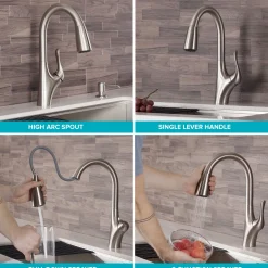 Discount Merlin Single Handle Pull-Down Kitchen Faucet in Spot Free Stainless Steel Single Hole