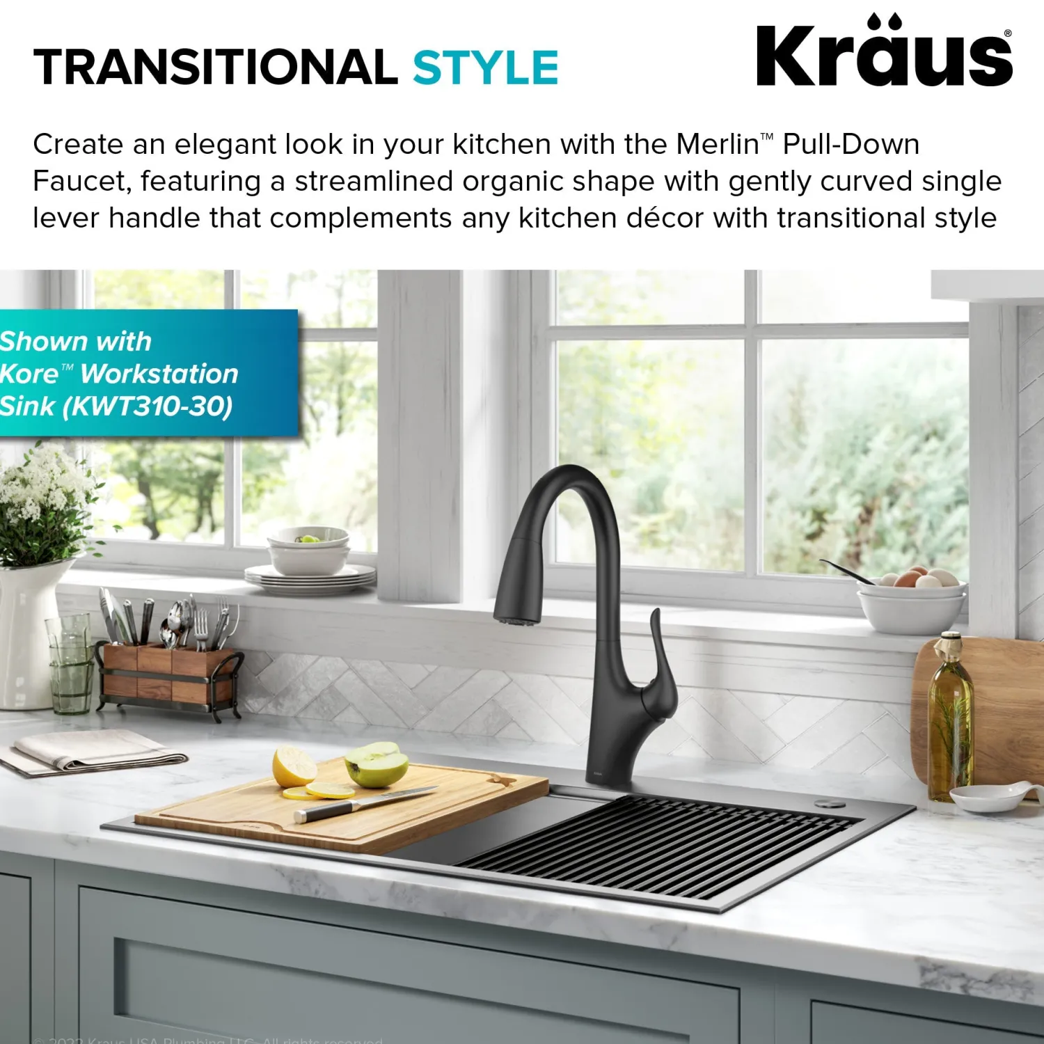 Clearance Merlin Single Handle Pull-Down Kitchen Faucet in Matte Black Single Hole
