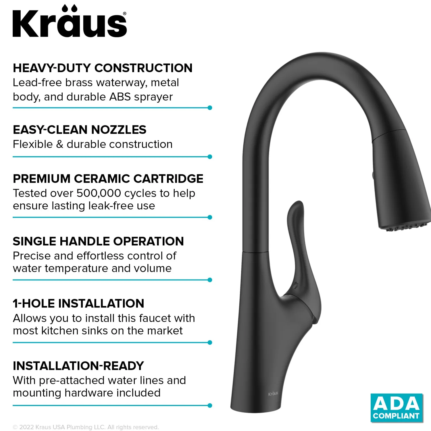 Clearance Merlin Single Handle Pull-Down Kitchen Faucet in Matte Black Single Hole
