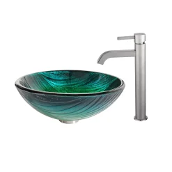 Hot Nei Glass Vessel Sink and Ramus Faucet Sink And Faucet Combos|Above Counter / Vessel Sinks