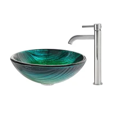 Hot Nei Glass Vessel Sink and Ramus Faucet Sink And Faucet Combos|Above Counter / Vessel Sinks