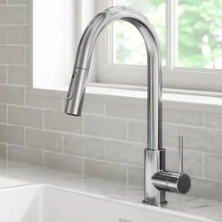 Online New Oletto Contemporary Single Handle Pull Down Kitchen Faucet in Chrome Single Hole