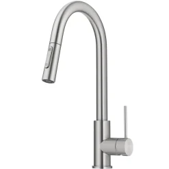 New New Oletto Contemporary Single Handle Pull Down Kitchen Faucet in Spot Free Stainless Steel Single Hole