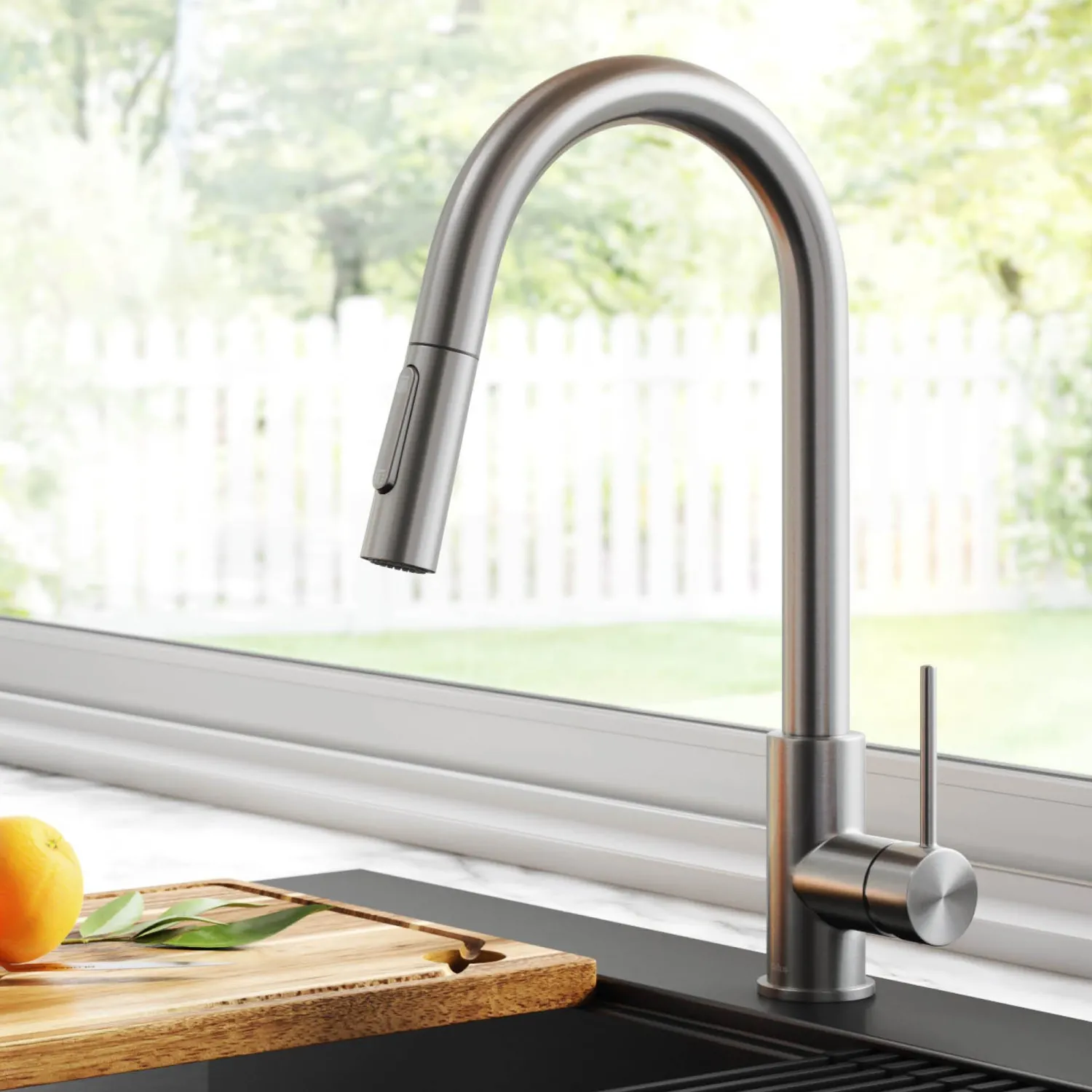 New New Oletto Contemporary Single Handle Pull Down Kitchen Faucet in Spot Free Stainless Steel Single Hole