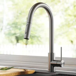 New New Oletto Contemporary Single Handle Pull Down Kitchen Faucet in Spot Free Stainless Steel Single Hole