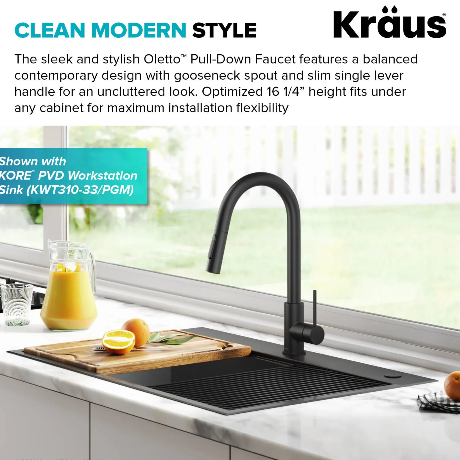 Online New Oletto Contemporary Single Handle Pull Down Kitchen Faucet in Matte Black Single Hole