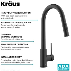 Online New Oletto Contemporary Single Handle Pull Down Kitchen Faucet in Matte Black Single Hole